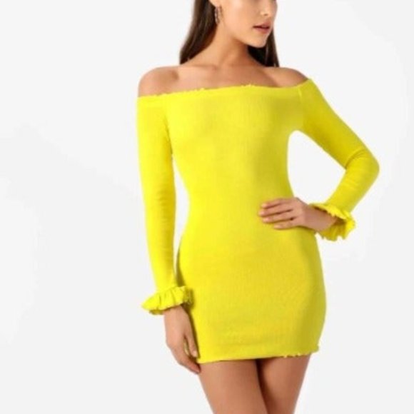 Yellow Off Shoulder Ruffled Dress - Picture 8 of 8